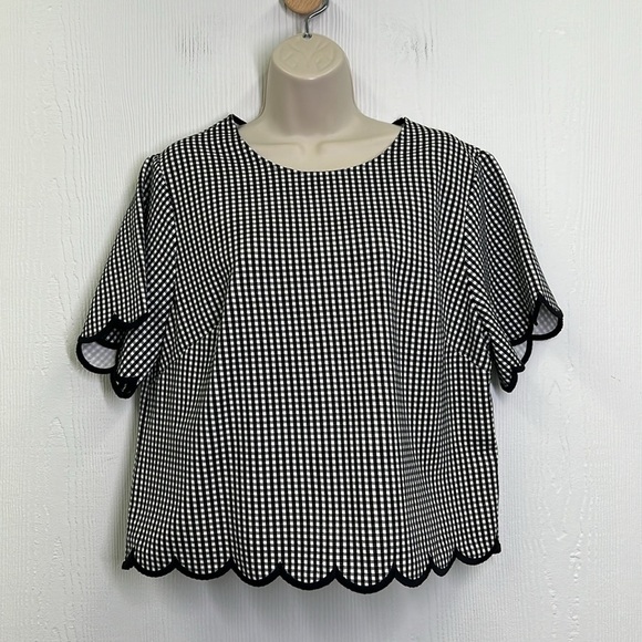 Kate Spade - NWT Jazzy Gingham Scalloped Ponte Short Sleeve Top Size XL - Picture 3 of 14